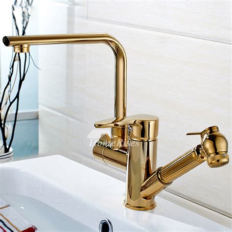 Gold faucets are in trend today. Gold Kitchen Faucet Single Hole Polished Brass Pull Out ...