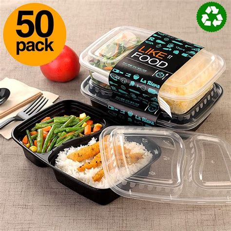 X 50 Sets With Lid Disposable Lunch Boxes For Meal Prep And Portion