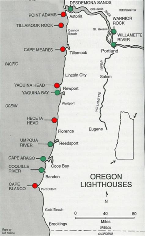 Lighthouses Of Oregon Coast Map Oregon Coast • Mappery