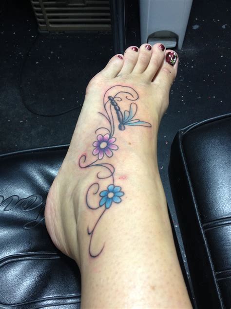 My Daisy Dragonfly Foot Tattoo Foot Tattoo Pinterest