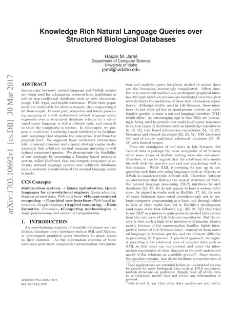 Pdf Knowledge Rich Natural Language Queries Over Structured Biological Databases