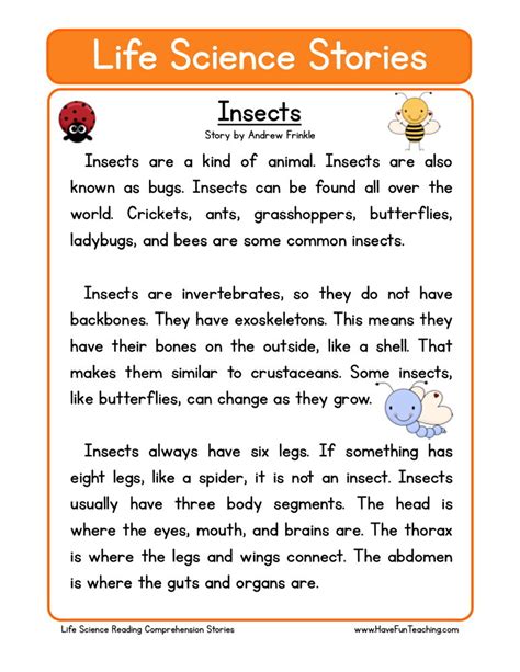 Reading things very carefully are paramount to being able to replicate a procedure in a laboratory. Reading Comprehension Worksheet - Insects | Science reading, Science reading comprehension ...
