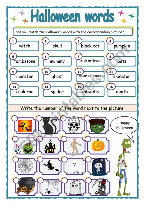Halloween Vocabulary Match Up Esl Worksheet By Lisibo Halloween