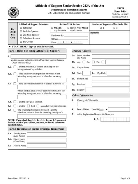 Uscis I 864 2013 Fill And Sign Printable Template Online Us Legal Forms