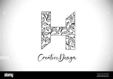 Elegant Letter H Logo Made Of Flowers With Leafs And Floral Pattern