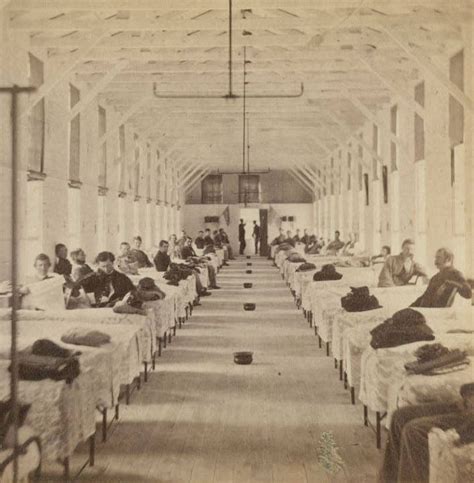 Union Army Patients Posing Next To Their Beds In The Interior Of Ward A