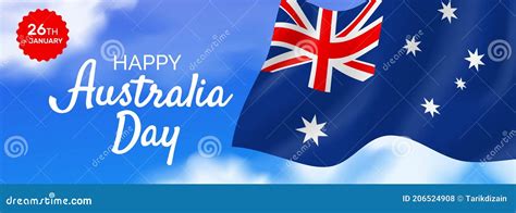 Happy Australia Day Banner Design Australian Flag On Sky Background