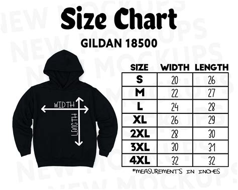 Gildan 18500 Size Chart Hoodie Size Chart Size Chart 18000 Etsy