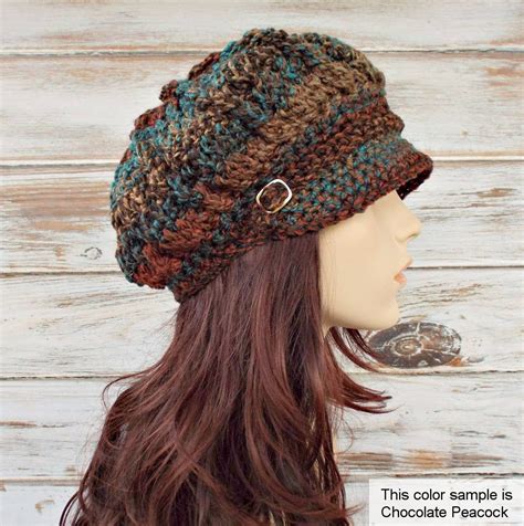 Crochet Hat For Women Womens Hat With Brim Winter Newsboy Etsy