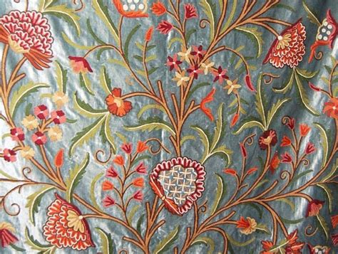 Velvet Crewel Embroidered Fabric Teal Multicolor Cv201 Best Of Kashmir