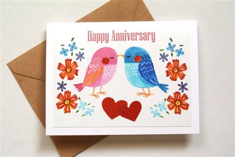 Happy Anniversary Card For Couple Cute Birds Wedding Etsy