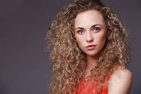 Portrait Of Woman With Curly Hair Stock Photo Image Of Happy Person