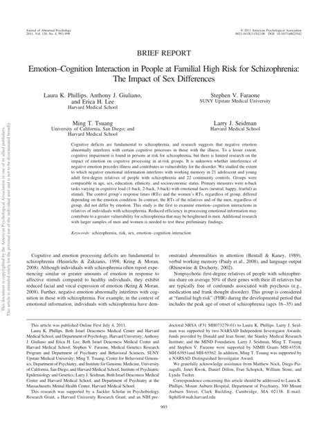 Emotion Cognition Interaction In People At Familial High Risk For Schizophrenia The Impact Of