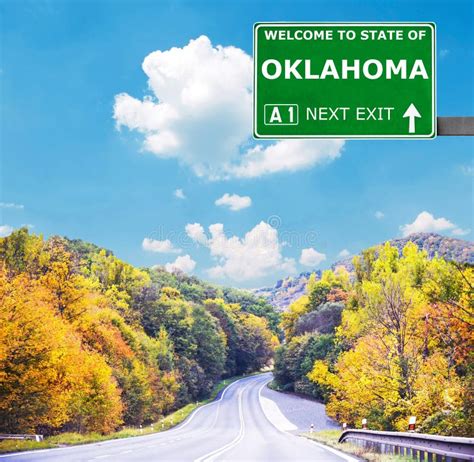 Oklahoma Road Sign Against Clear Blue Sky Stock Image Image Of Bright