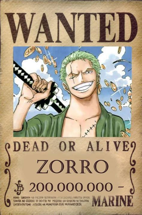 Wanted Roronoa Zoro One Piece Anime Manga Anime One Piece
