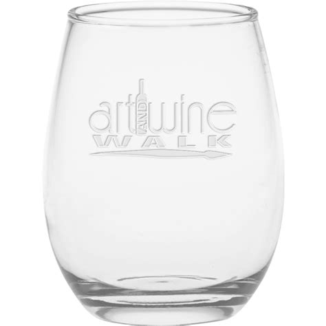 promotional 12 oz stemless wine glass deep etched personalized with your custom logo