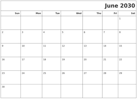 June 2030 Calendars To Print