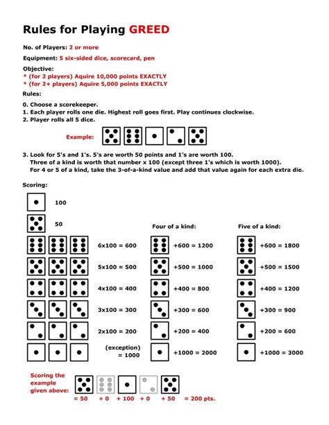 Printable Rules For Dice Game 10000