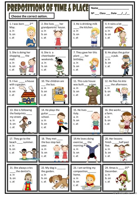 PREPOSITIONS OF TIME AND PLACE IN English ESL Worksheets Pdf Doc