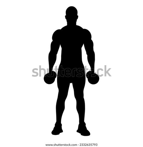 Muscle Man Bodybuilder Dumbbells Silhouette Vector Stock Vector