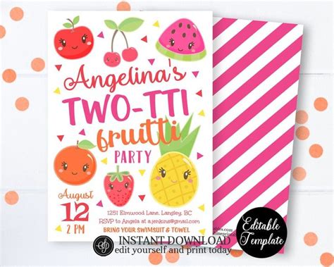 Printable Two Tti Fruitti Invitation Tutti Frutti Birthday Etsy 2nd