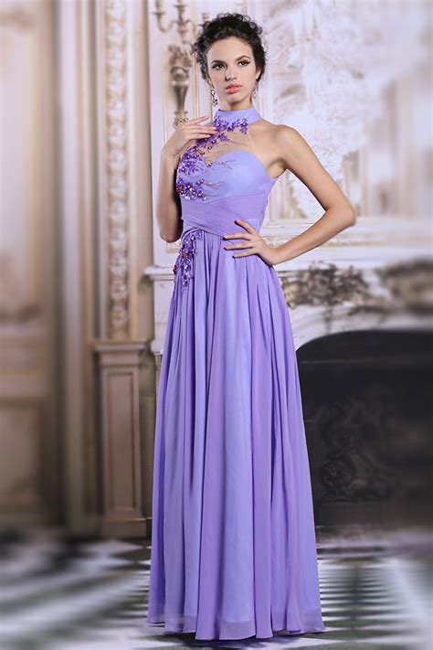 The dress fits perfectly and is great quality, it is truly stunning. Modern Chiffon High Neck Flowers Long Purple Formal ...