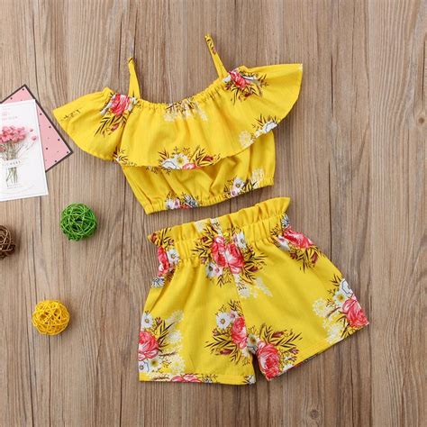 Buy 2pcs Cute Toddler Kids Girls Royal Floral Strap Tops Shorts Outfits