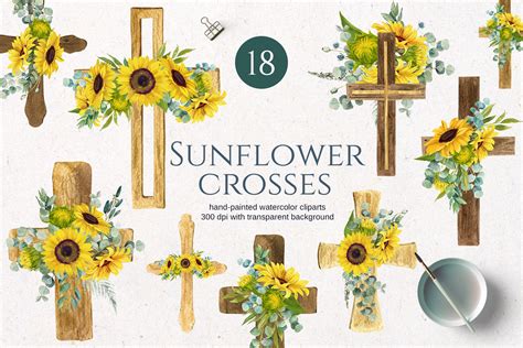 Sunflower Floral Cross Clipart Design Cuts