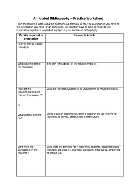 Doc Annotated Bibliography Practice Worksheet Deon De