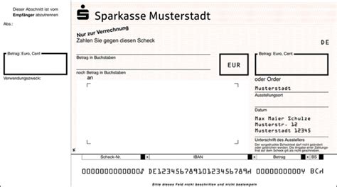 Der mustervertrag gibt ihnen aber einen überblick, wie ein kaufvertrag für ein grundstück aussehen kann. Sparkassen SEPA Verrechnungsscheck Seitentalon online ...