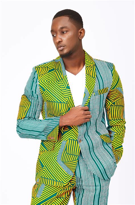 African Print Blazer Joshua 2 Button Asso Geometric Print Men African