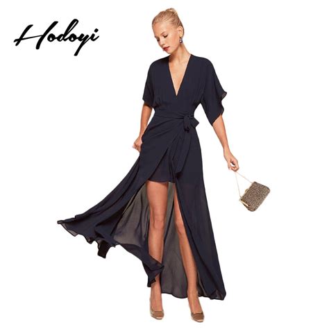 Hodoyi 2018 Summer Women Sexy Perspective Halter Lace Up Dress Solid Half Sleeve V Neck Kick