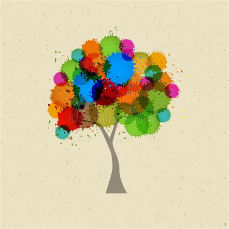 Abstract Vector Tree With Colorful Blobs Splashes Stock Vector