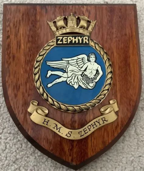 Vintage Hms Zephyr Royal Navy Ship Badge Crest Shield Plaque Ab 5605