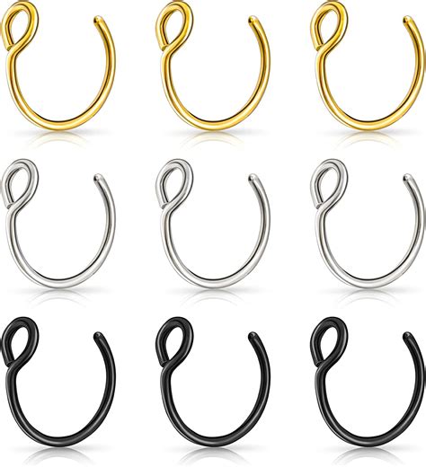 Lusofie 9pcs Fake Nose Rings，fake Nose Ring Hoop Stainless Steel Nose Hoop For Faux Lip Septum