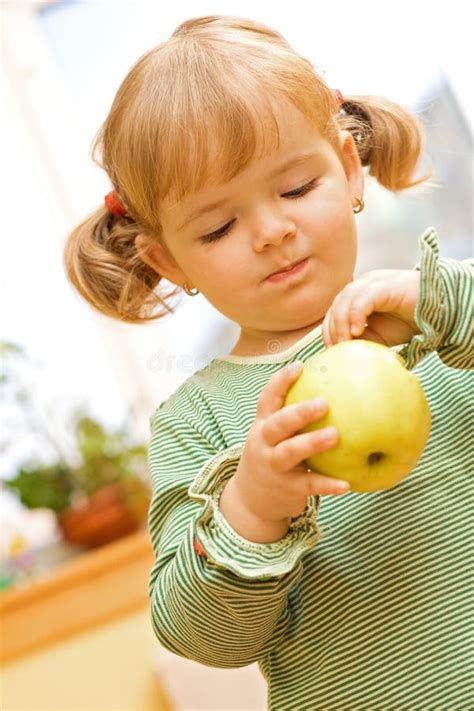 Cute Girl With Apple Stock Image Image Of Healthy Juicy 4771665