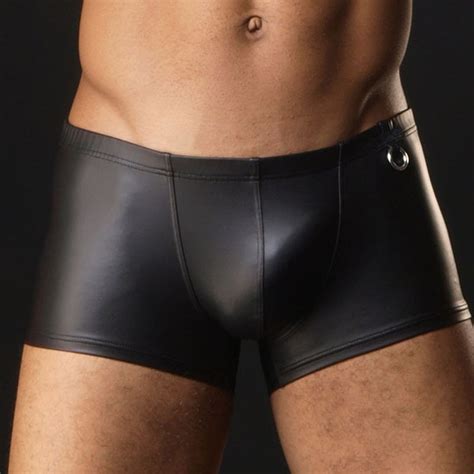 sexy mens gay lingerie underwear faux leather boxer short pants push up black size m l xl male