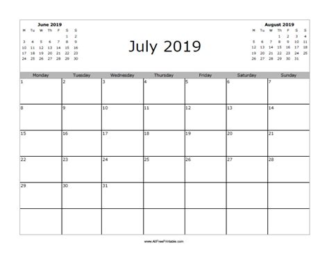July 2019 Calendar Free Printable