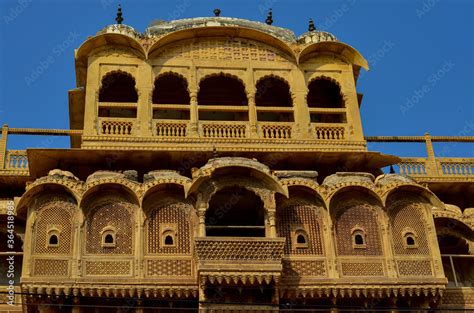 Facade Of A Traditional Rajasthani Haveli With Window At Patwon Ki