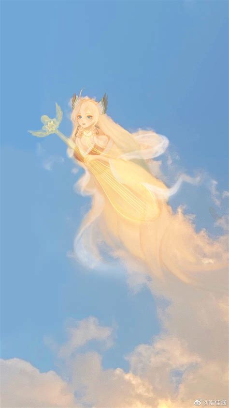 A Digital Painting Of A Fairy Flying Through The Sky With A Flower In