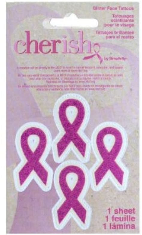 Cherish Stick On Tattoos Breast Cancer Awareness Hot Pink Ribbon Glitter