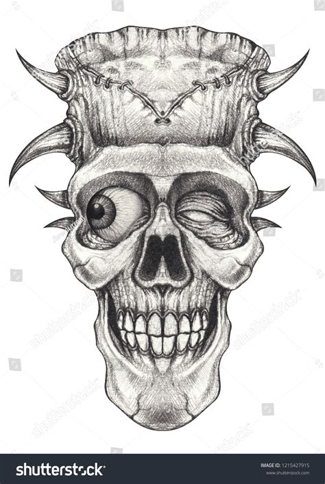 Art Surreal Skull Tattoohand Pencil Drawing Stock Illustration