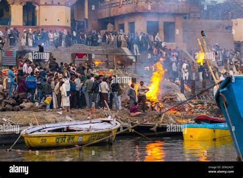 Cremation Ceremony In Manikarnika Ghat On The Ganges River On December