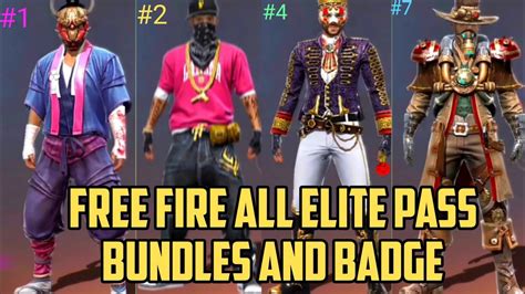 Free Fire All Elite Pass Bundles And Badge Symbol List Season 1 To 35