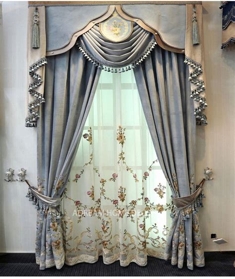 Velvet Embroidered Swag And Tails Curtainscurtains With Trimvalance