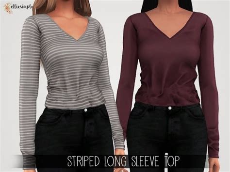 The Sims 4 Elliesimple Striped Long Sleeve Top Stripedlongsleevetops In 2020 Ubrania Sims