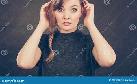 Blonde Confused Scared Woman Stock Photo Image Of Fear Confusing