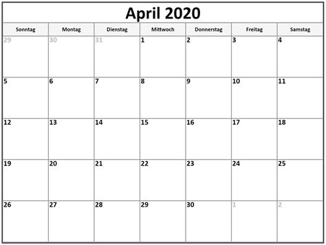 April 2020 Kalender De3 Free Printable Calendar