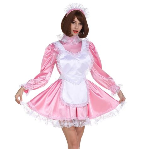 Sissy Girl Maid Stunnung Full Apron Sweet Heart Sharped Dress Uniform Cosplay Costume On