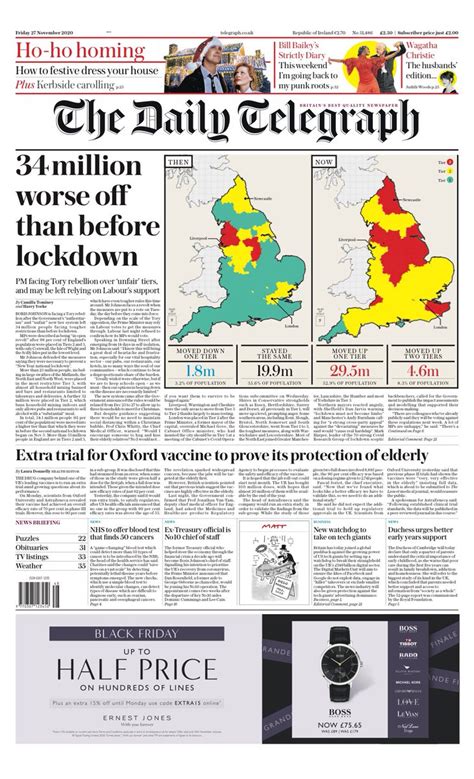 Daily Telegraph Front Page 27th Of November 2020 Tomorrows Papers Today